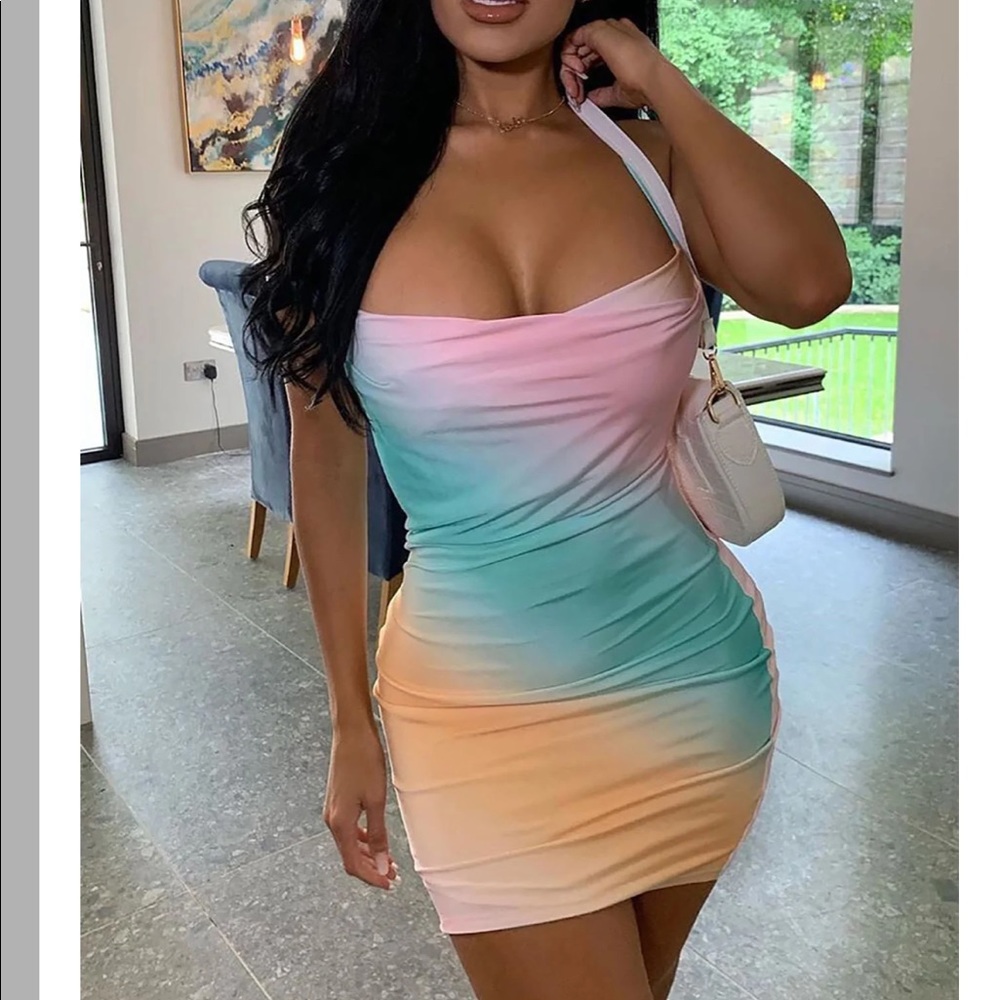FASHIONNOVA Soothing Sights Tie Dye Mini Dress - Mint/combo